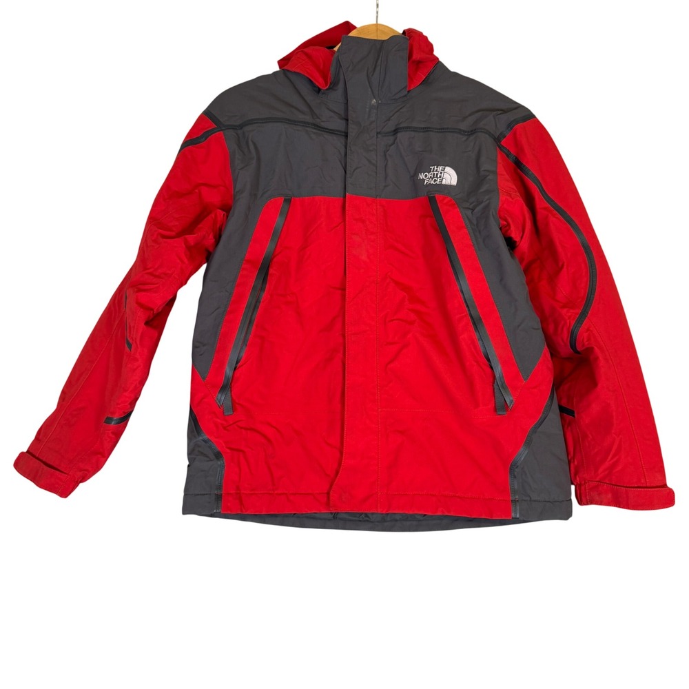 The North Face Boys HyVent Approach Jacket Red Grey Insulated Hooded Coat Large